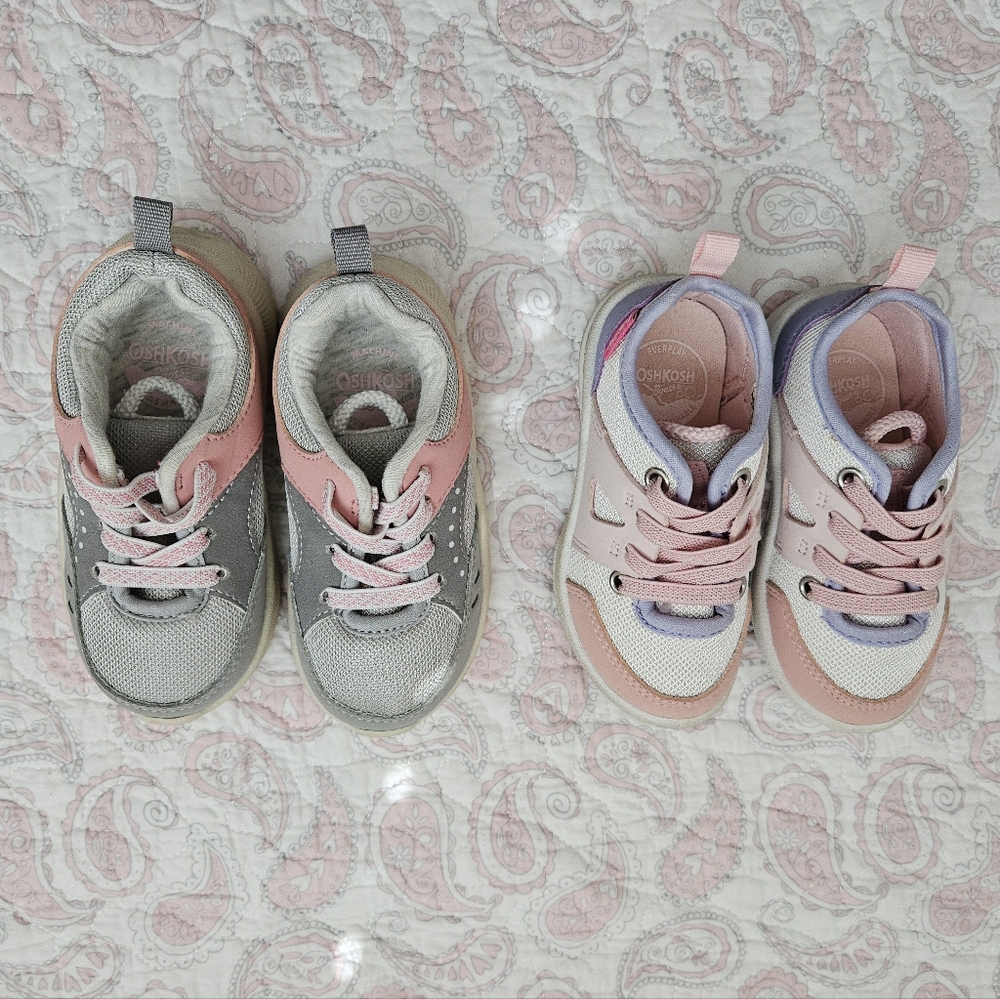 Bundle 2 Pairs Oshkosh Girls Sneakers Size 6 Carter's Pink Gray
